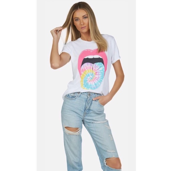 H P 💕Lauren Moshi EDDA Tie Dye Tongue Vintage Tee - Picture 2 of 2